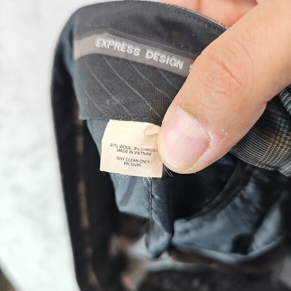 EXPRESS Editor Wool Pants Womens Size 0 Straight Crop Y2K Cuffed Gray Pink Plaid - Picture 4 of 15